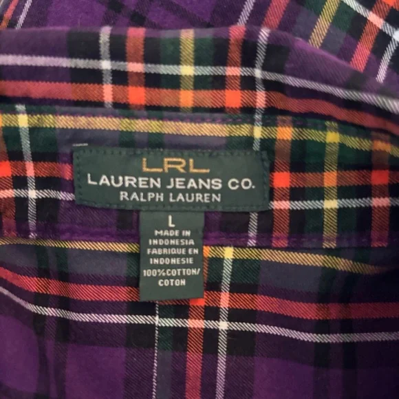 Ralph Lauren Lauren Jeans Co. Women's  Purple Plaid Shirt Large Button Up Preppy - Picture 3 of 12